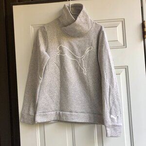 PUMA Women’s S Cowl Funnel Neck Pullover Sweatshirt Gray Outline Logo Activewear